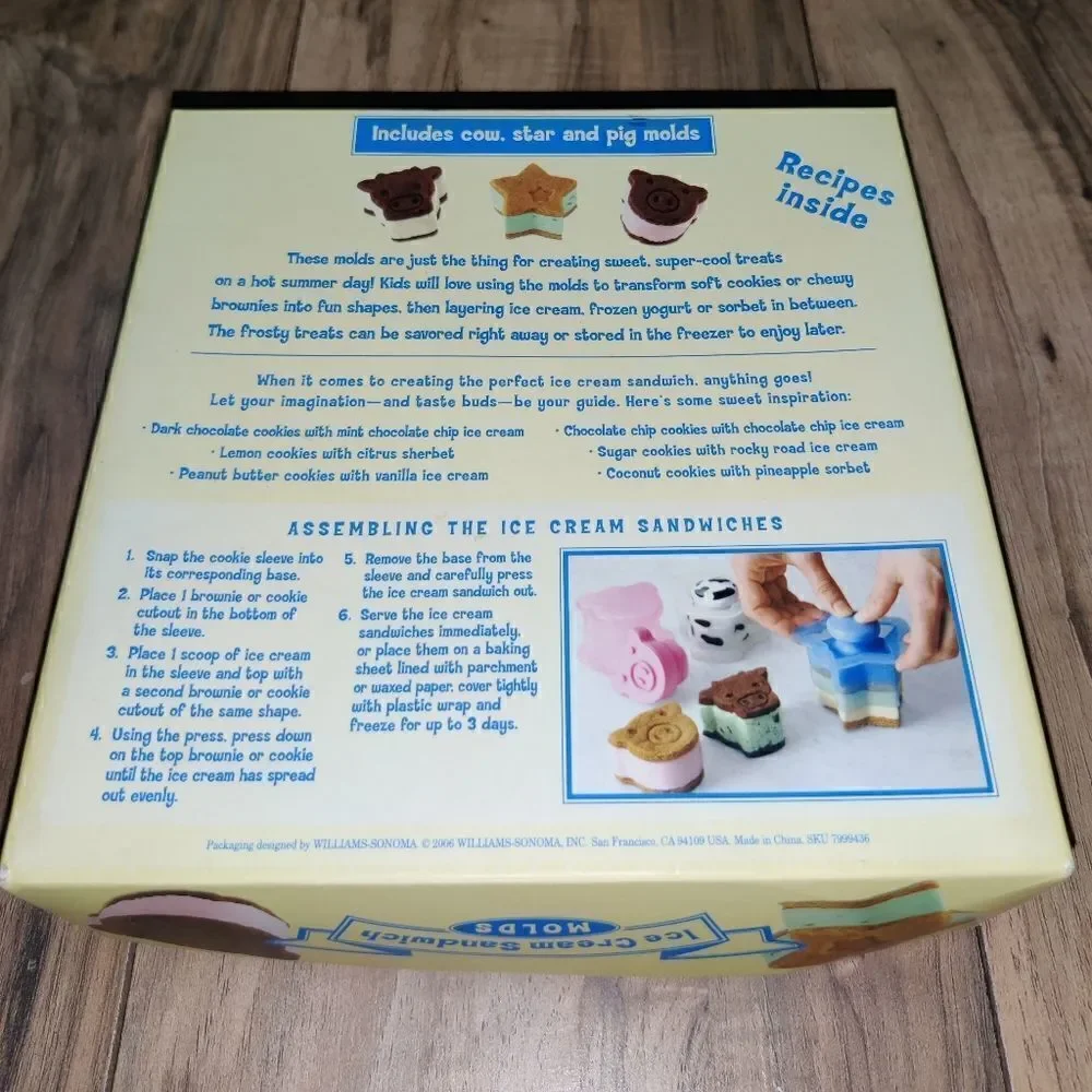 Williams-Sonoma 3 Pc Set (Cow- Star - Pig) Ice Cream Sandwich Freezer Molds